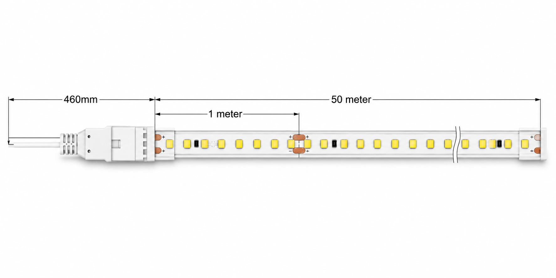 OSEAS LED Rope Light | 120 LEDs/M | 220V AC | 8W/M | 8mm PCB | IP65 Outdoor | 180° Viewing Angle | 50 Meter Roll | Pack of 1