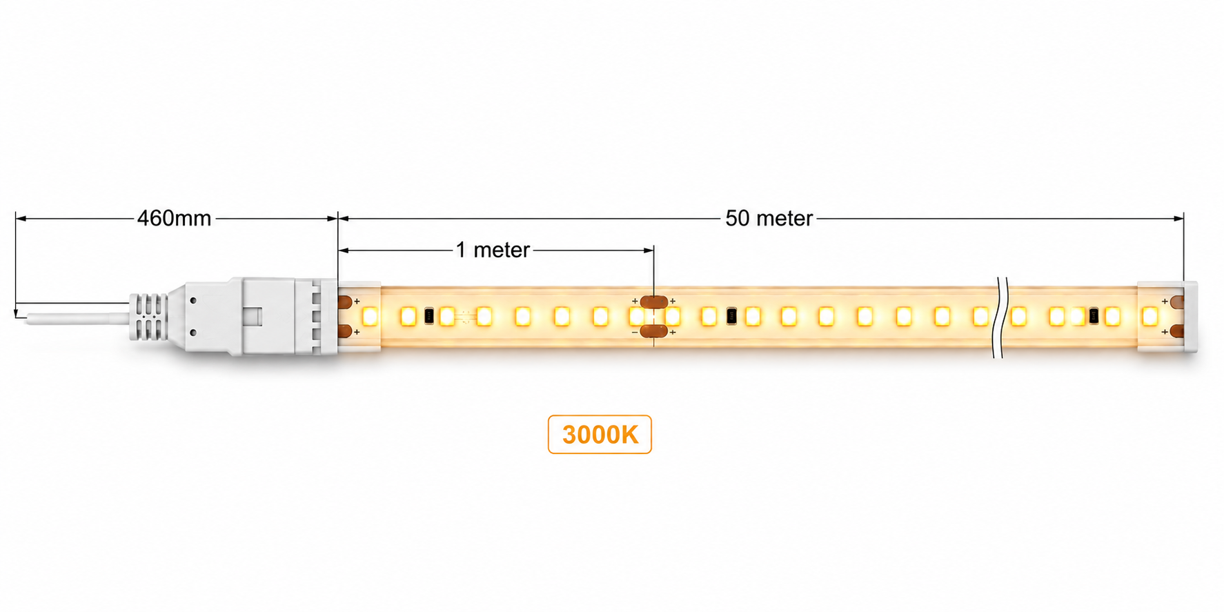 OSEAS LED Rope Light | 120 LEDs/M | 220V AC | 8W/M | 8mm PCB | IP65 Outdoor | 180° Viewing Angle | 50 Meter Roll | Pack of 1 image 2