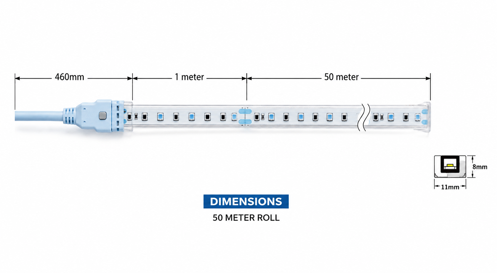 OSEAS LED Rope Light | 120 LEDs/M | 220V AC | 8W/M | 8mm PCB | IP65 Outdoor | 180° Viewing Angle | 50 Meter Roll | Pack of 1 image 6