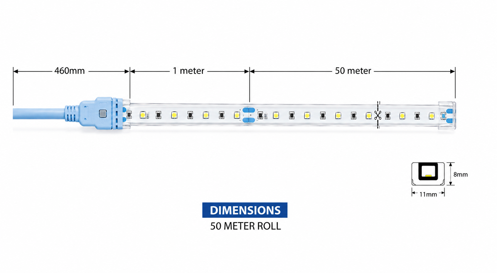 OSEAS LED Rope Light | 120 LEDs/M | 220V AC | 8W/M | 8mm PCB | IP65 Outdoor | 180° Viewing Angle | 50 Meter Roll | Pack of 1 image 4