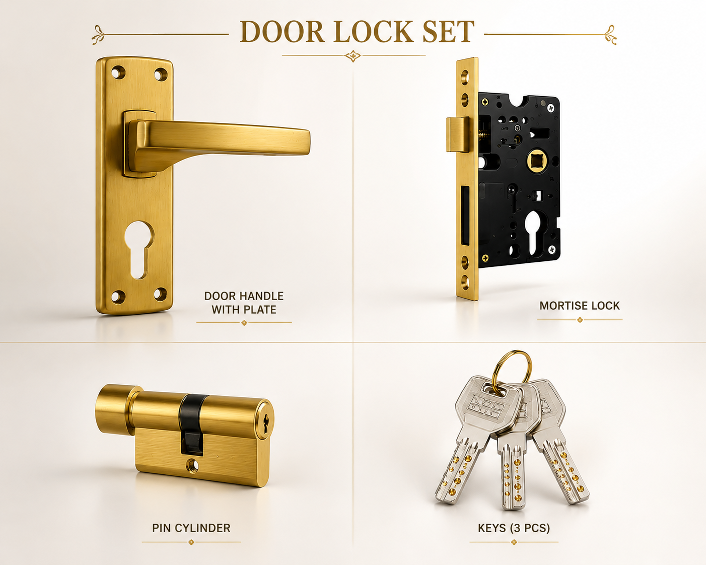 Zink Mortise Door Lock with Lever Handle | For Wooden Doors | Pack of 1 image 2